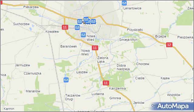 mapa Zielona Łąka gmina Pleszew, Zielona Łąka gmina Pleszew na mapie Targeo