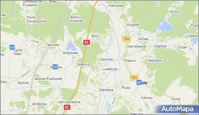 mapa Zielonka gmina Gidle, Zielonka gmina Gidle na mapie Targeo