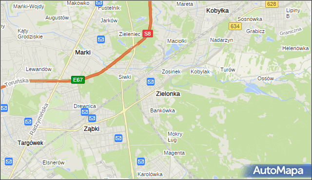 mapa Zielonka powiat wołomiński, Zielonka powiat wołomiński na mapie Targeo