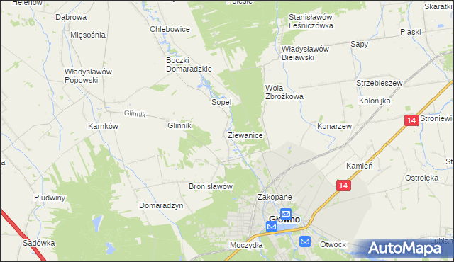 mapa Ziewanice, Ziewanice na mapie Targeo