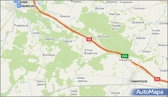 mapa Zimna Brzeźnica, Zimna Brzeźnica na mapie Targeo