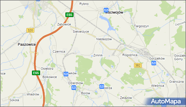 mapa Zimnik gmina Mściwojów, Zimnik gmina Mściwojów na mapie Targeo