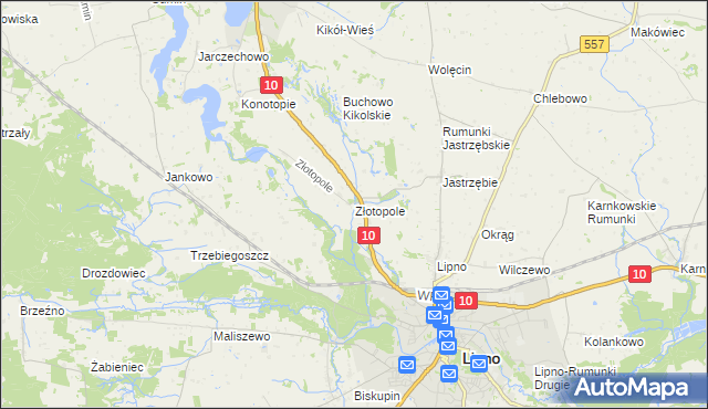 mapa Złotopole gmina Lipno, Złotopole gmina Lipno na mapie Targeo