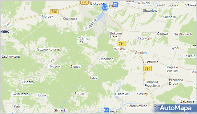 mapa Złożeniec, Złożeniec na mapie Targeo
