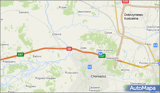 mapa Żółtki gmina Choroszcz, Żółtki gmina Choroszcz na mapie Targeo