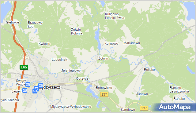 mapa Żółwin gmina Międzyrzecz, Żółwin gmina Międzyrzecz na mapie Targeo