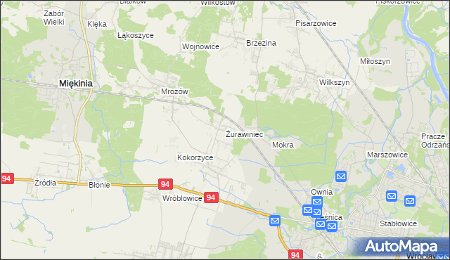 mapa Żurawiniec gmina Miękinia, Żurawiniec gmina Miękinia na mapie Targeo