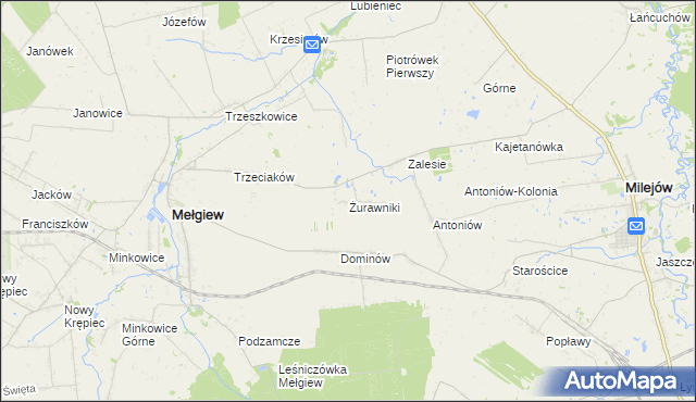 mapa Żurawniki gmina Mełgiew, Żurawniki gmina Mełgiew na mapie Targeo