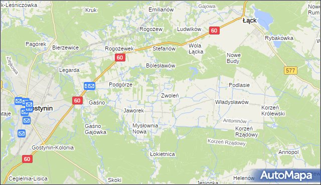 mapa Zwoleń gmina Gostynin, Zwoleń gmina Gostynin na mapie Targeo