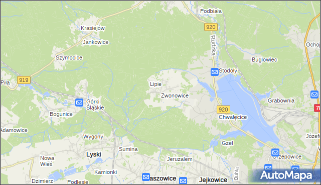 mapa Zwonowice, Zwonowice na mapie Targeo