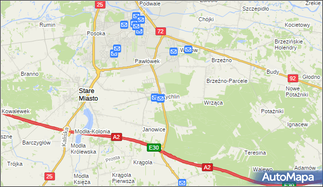 mapa Żychlin gmina Stare Miasto, Żychlin gmina Stare Miasto na mapie Targeo