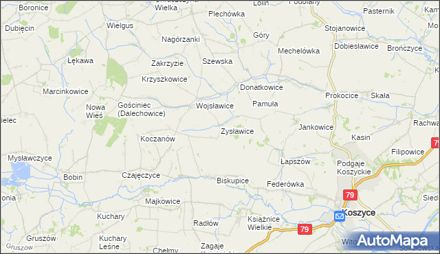 mapa Zysławice, Zysławice na mapie Targeo