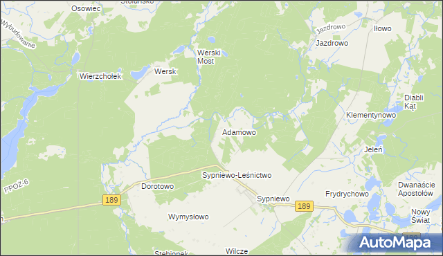 mapa Adamowo gmina Więcbork, Adamowo gmina Więcbork na mapie Targeo
