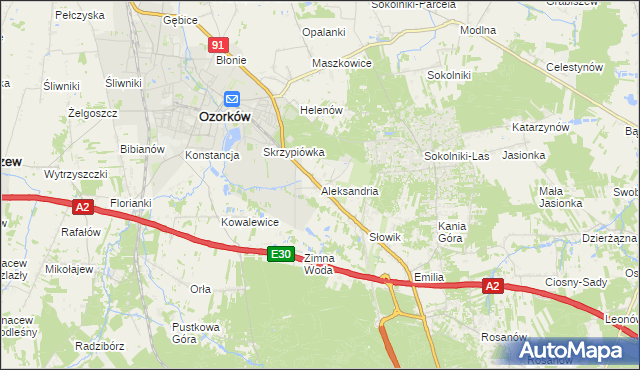 mapa Aleksandria gmina Ozorków, Aleksandria gmina Ozorków na mapie Targeo