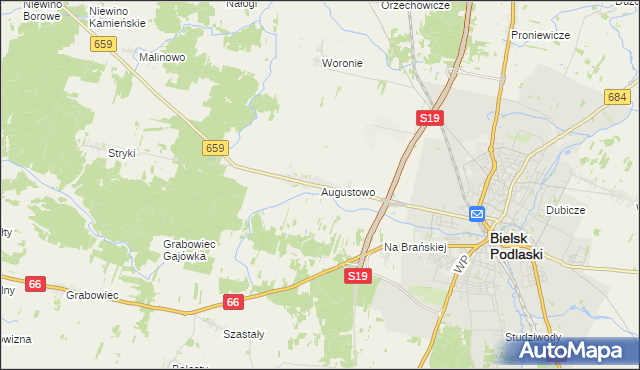 mapa Augustowo gmina Bielsk Podlaski, Augustowo gmina Bielsk Podlaski na mapie Targeo