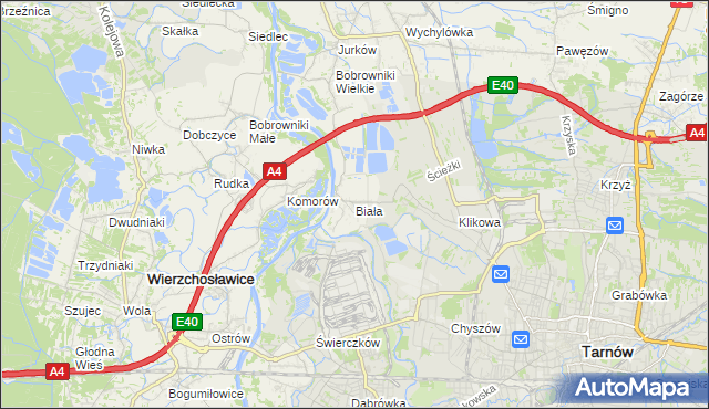 mapa Biała gmina Tarnów, Biała gmina Tarnów na mapie Targeo