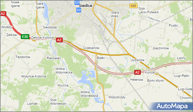 mapa Białki gmina Siedlce, Białki gmina Siedlce na mapie Targeo