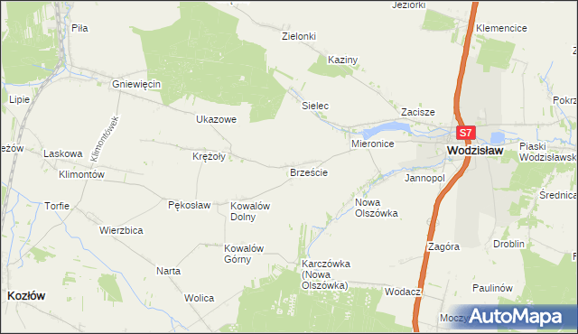 mapa Brzeście gmina Wodzisław, Brzeście gmina Wodzisław na mapie Targeo