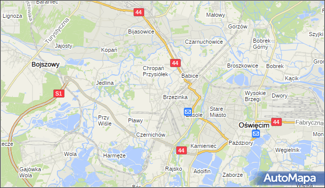 mapa Brzezinka gmina Oświęcim, Brzezinka gmina Oświęcim na mapie Targeo
