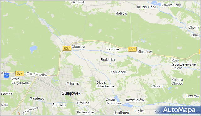 mapa Budziska gmina Halinów, Budziska gmina Halinów na mapie Targeo