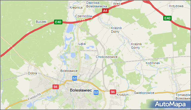 mapa Chościszowice, Chościszowice na mapie Targeo