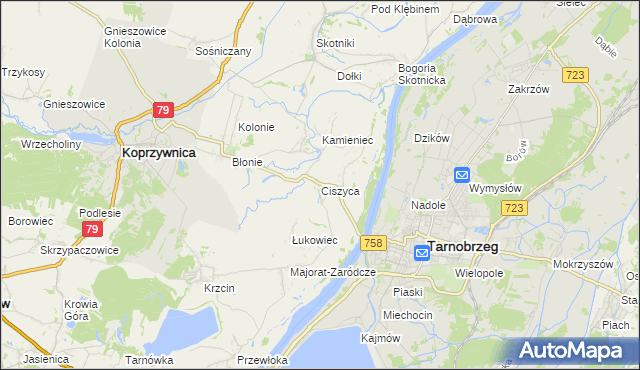 mapa Ciszyca gmina Koprzywnica, Ciszyca gmina Koprzywnica na mapie Targeo