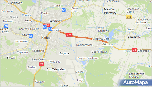 mapa Domaszowice gmina Masłów, Domaszowice gmina Masłów na mapie Targeo