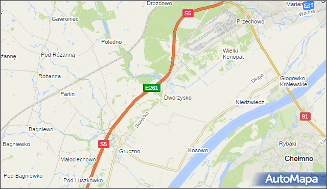 mapa Dworzysko gmina Świecie, Dworzysko gmina Świecie na mapie Targeo