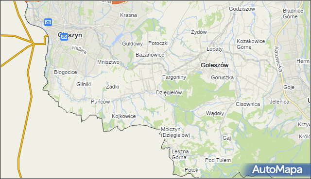 mapa Dzięgielów, Dzięgielów na mapie Targeo