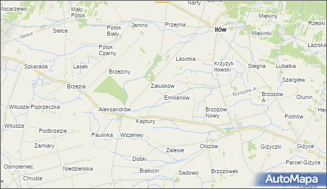 mapa Emilianów gmina Iłów, Emilianów gmina Iłów na mapie Targeo
