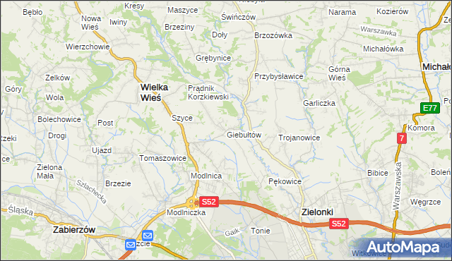 mapa Giebułtów gmina Wielka Wieś, Giebułtów gmina Wielka Wieś na mapie Targeo