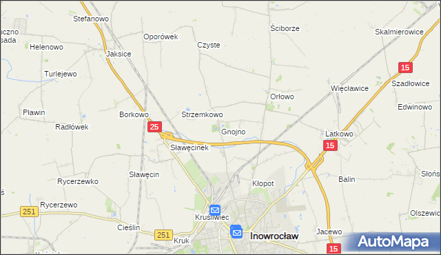 mapa Gnojno gmina Inowrocław, Gnojno gmina Inowrocław na mapie Targeo