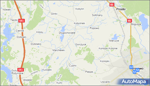 mapa Gorczyce gmina Prostki, Gorczyce gmina Prostki na mapie Targeo