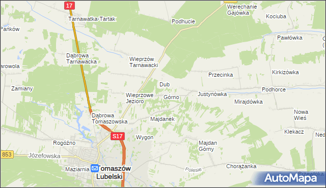 mapa Górno gmina Tomaszów Lubelski, Górno gmina Tomaszów Lubelski na mapie Targeo