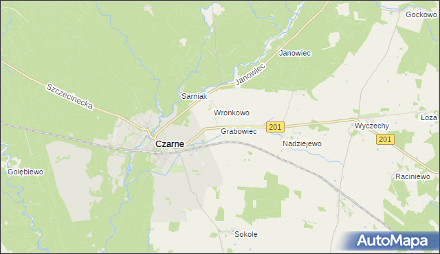mapa Grabowiec gmina Czarne, Grabowiec gmina Czarne na mapie Targeo