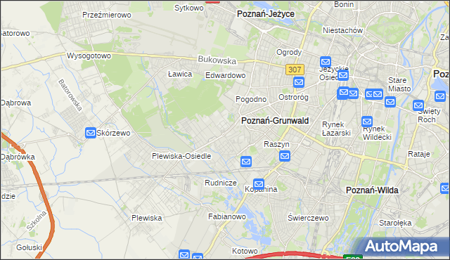 mapa Grunwald gmina Poznań, Grunwald gmina Poznań na mapie Targeo