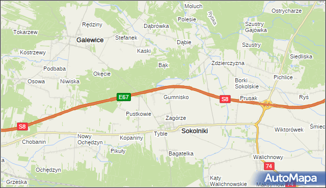 mapa Gumnisko gmina Sokolniki, Gumnisko gmina Sokolniki na mapie Targeo