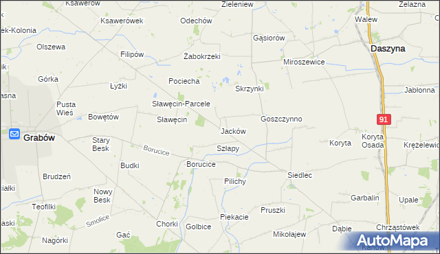 mapa Jacków gmina Daszyna, Jacków gmina Daszyna na mapie Targeo