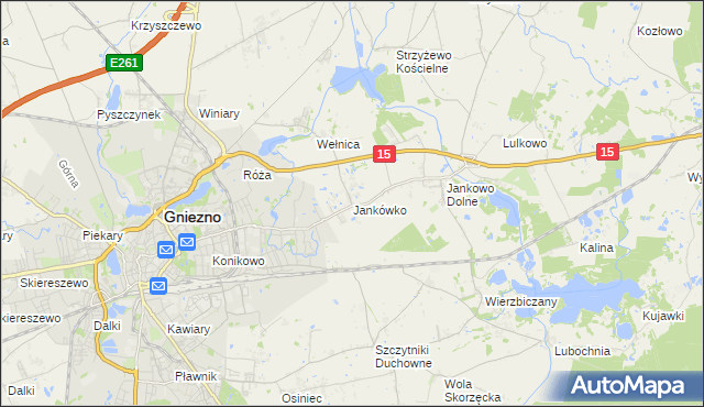 mapa Jankówko gmina Gniezno, Jankówko gmina Gniezno na mapie Targeo