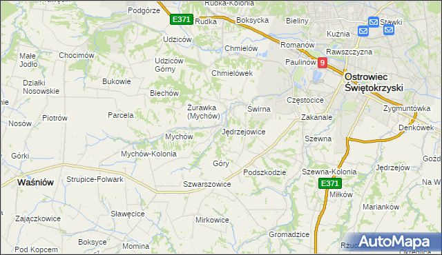 mapa Jędrzejowice gmina Bodzechów, Jędrzejowice gmina Bodzechów na mapie Targeo