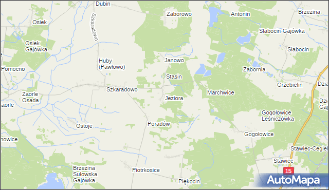 mapa Jeziora gmina Jutrosin, Jeziora gmina Jutrosin na mapie Targeo