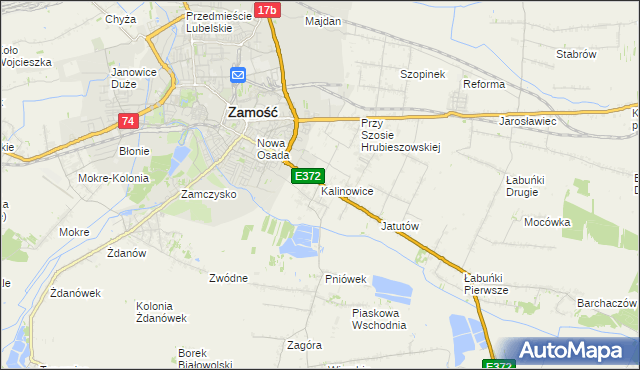 mapa Kalinowice gmina Zamość, Kalinowice gmina Zamość na mapie Targeo