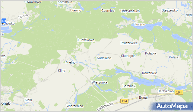 mapa Karłowice gmina Swarzędz, Karłowice gmina Swarzędz na mapie Targeo
