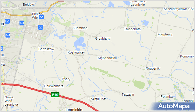 mapa Kłębanowice gmina Legnickie Pole, Kłębanowice gmina Legnickie Pole na mapie Targeo