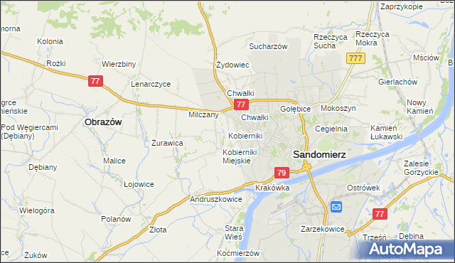 mapa Kobierniki gmina Samborzec, Kobierniki gmina Samborzec na mapie Targeo