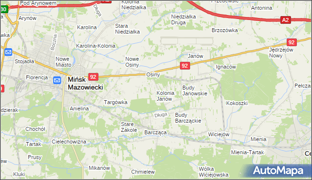 mapa Kolonia Janów gmina Mińsk Mazowiecki, Kolonia Janów gmina Mińsk Mazowiecki na mapie Targeo