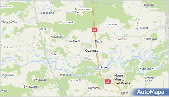 mapa Krzykosy powiat średzki, Krzykosy powiat średzki na mapie Targeo