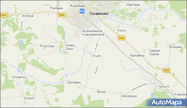 mapa Kurki gmina Działdowo, Kurki gmina Działdowo na mapie Targeo