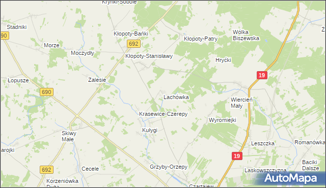 mapa Lachówka gmina Siemiatycze, Lachówka gmina Siemiatycze na mapie Targeo