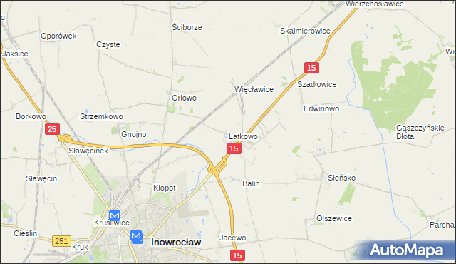 mapa Latkowo gmina Inowrocław, Latkowo gmina Inowrocław na mapie Targeo